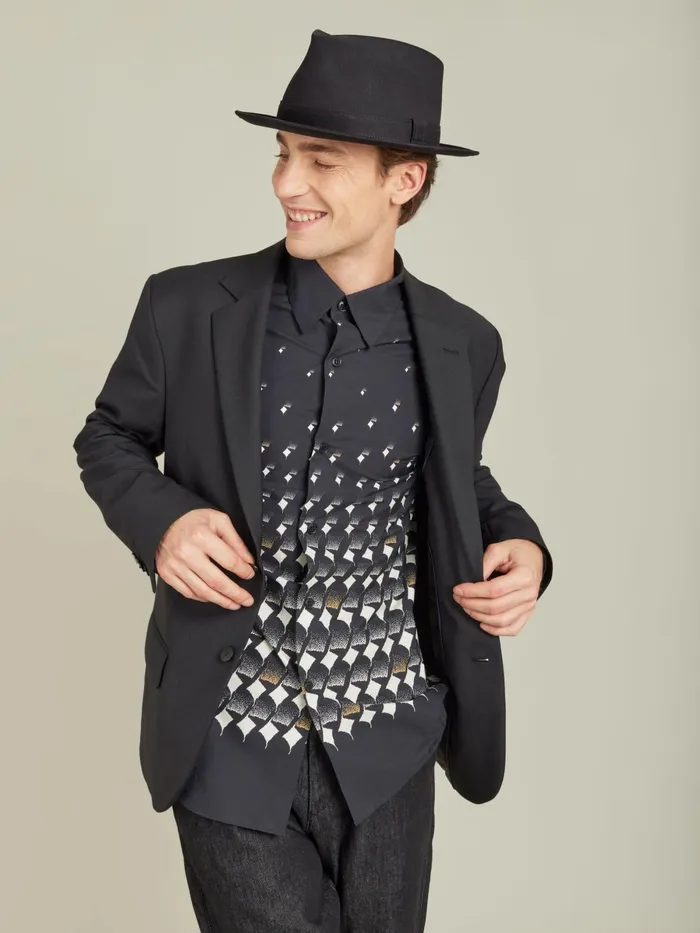 Agns B Shirts Men Black Cotton Geometric Print Thomas Shirt