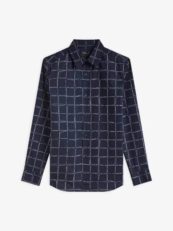 Agns B Shirts Men Blue Cotton Geometric Drawing Thomas Shirt