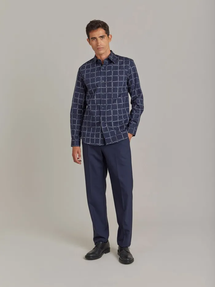 Agns B Shirts Men Blue Cotton Geometric Drawing Thomas Shirt
