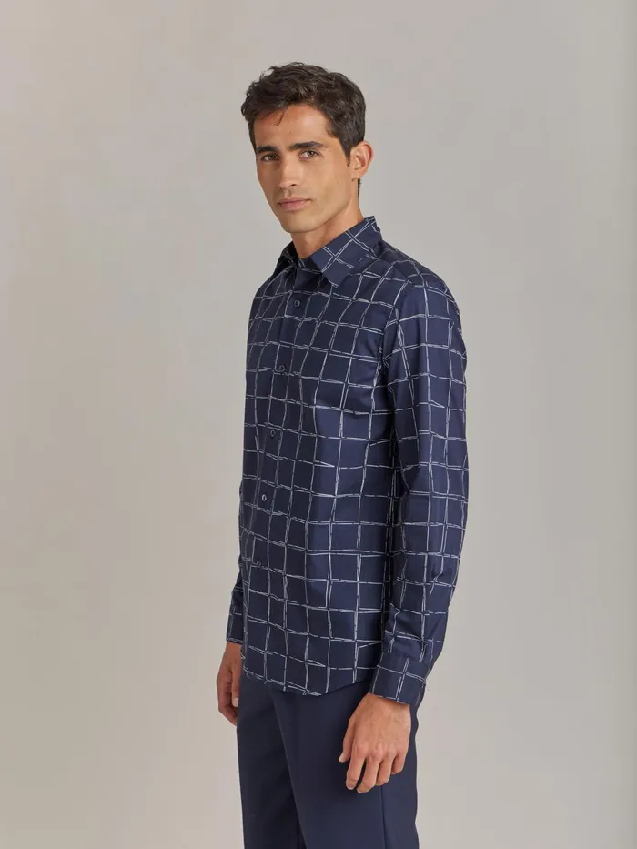 Agns B Shirts Men Blue Cotton Geometric Drawing Thomas Shirt