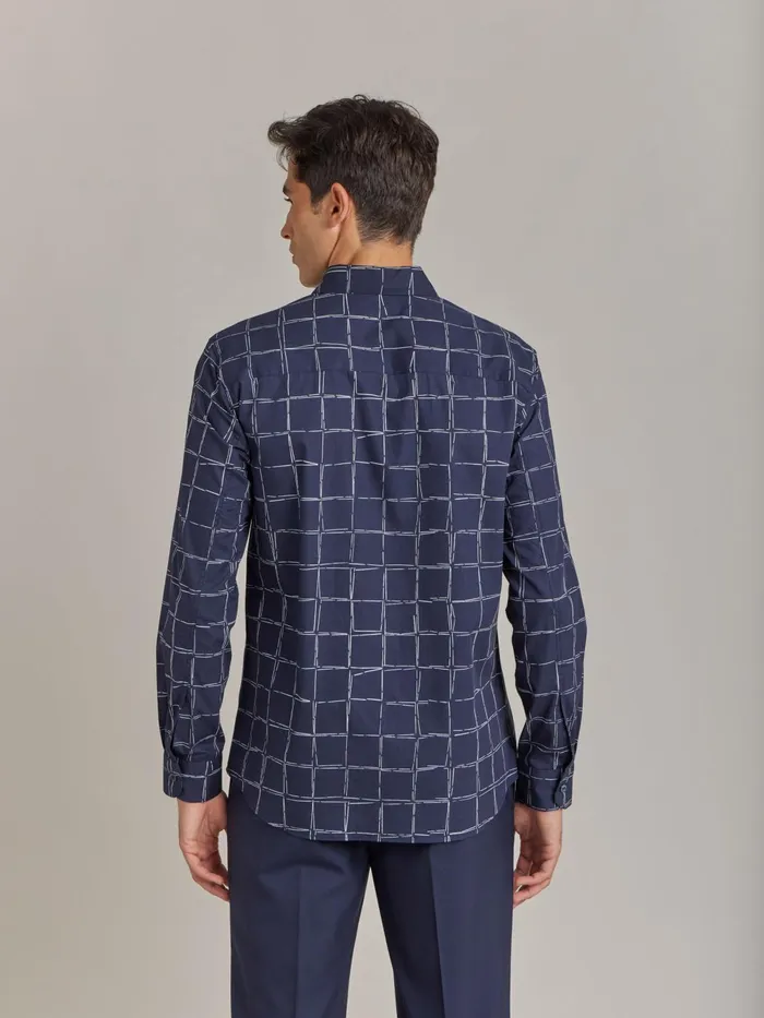 Agns B Shirts Men Blue Cotton Geometric Drawing Thomas Shirt