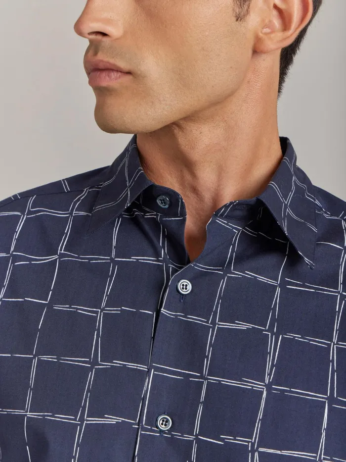 Agns B Shirts Men Blue Cotton Geometric Drawing Thomas Shirt