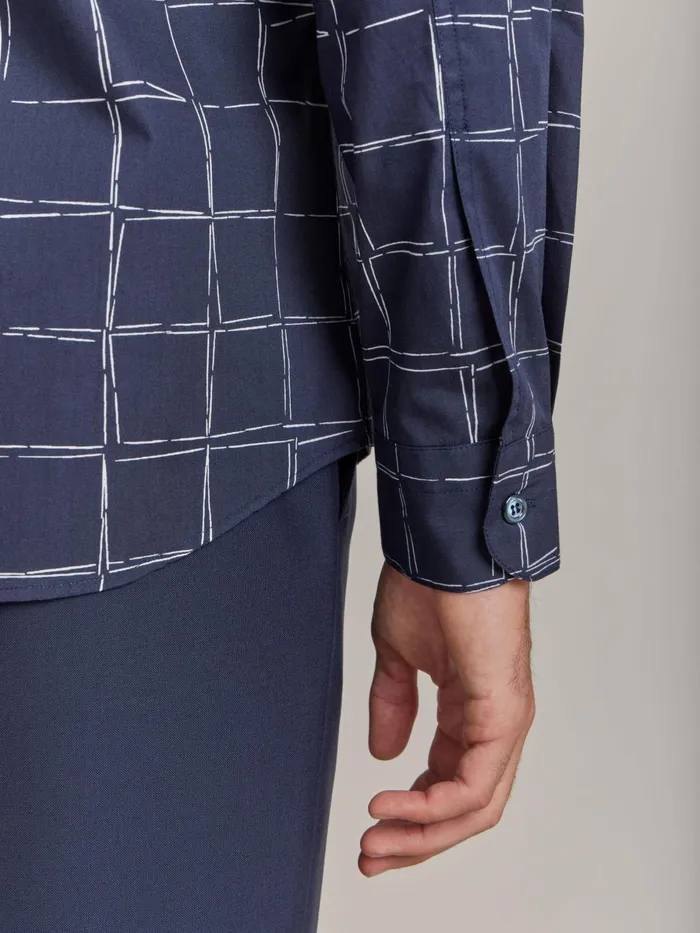 Agns B Shirts Men Blue Cotton Geometric Drawing Thomas Shirt
