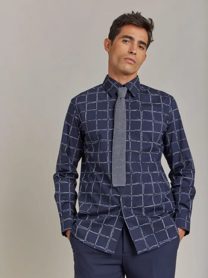 Agns B Shirts Men Blue Cotton Geometric Drawing Thomas Shirt