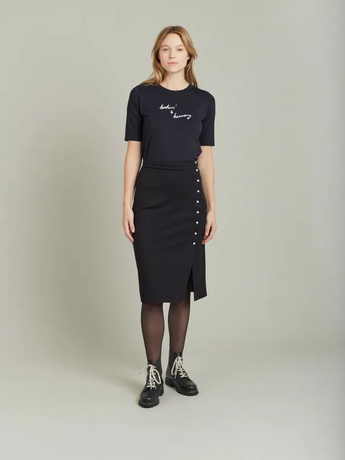Agns B Skirts and Shorts Women Black Milano Viscose Snaps Skirt