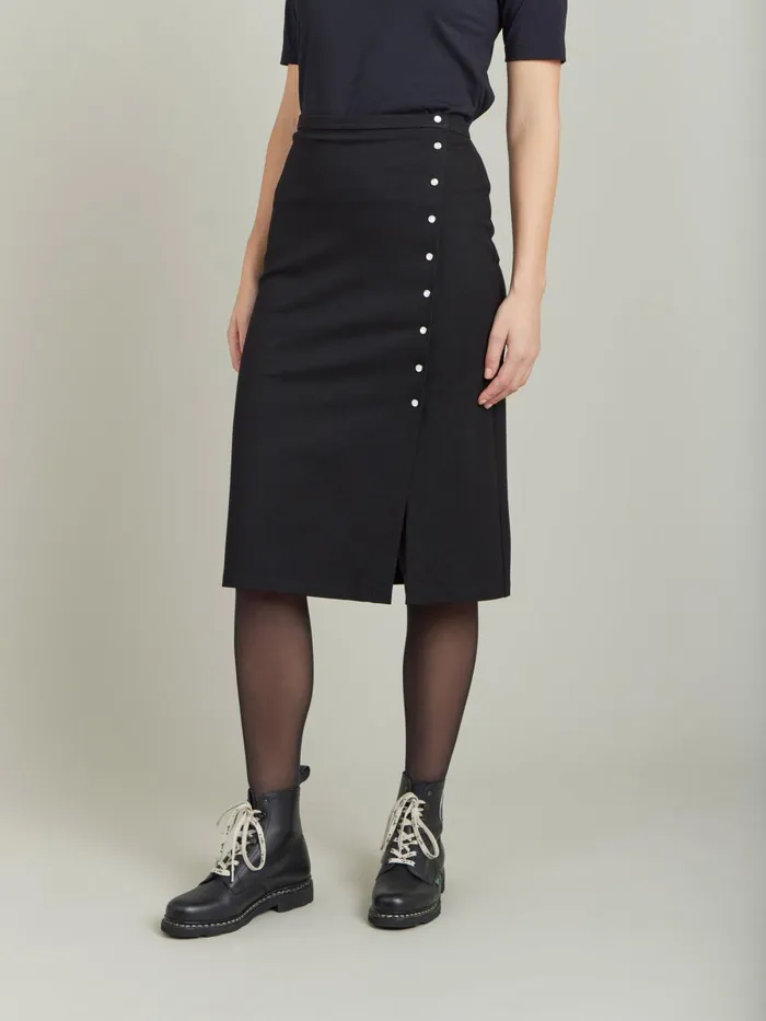 Agns B Skirts and Shorts Women Black Milano Viscose Snaps Skirt