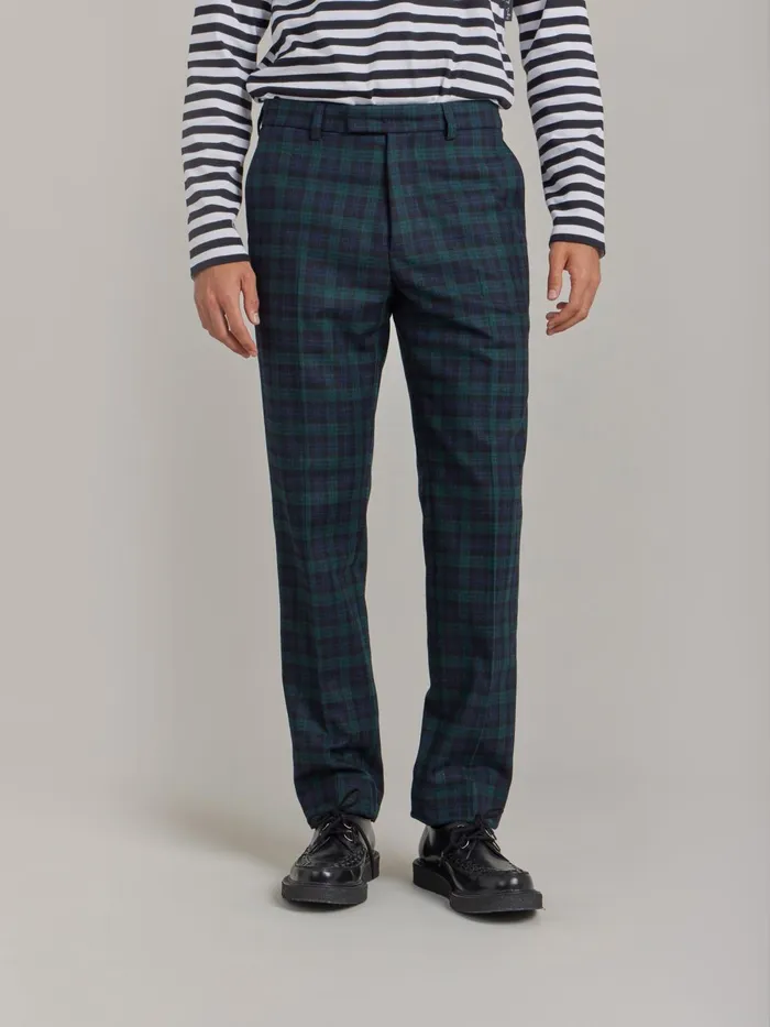 Agns B Suits Men Green Wool Checked Jamming Trousers