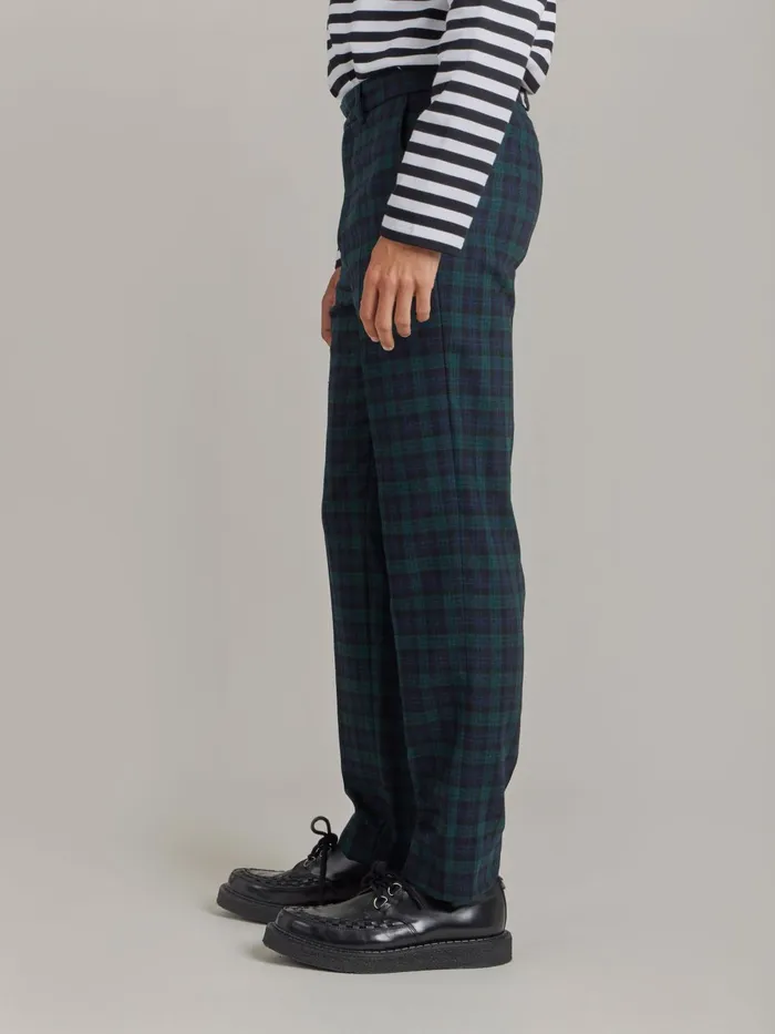 Agns B Suits Men Green Wool Checked Jamming Trousers