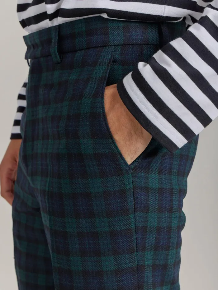 Agns B Suits Men Green Wool Checked Jamming Trousers