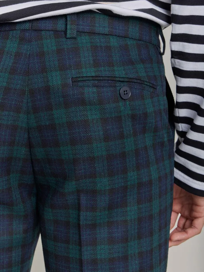 Agns B Suits Men Green Wool Checked Jamming Trousers