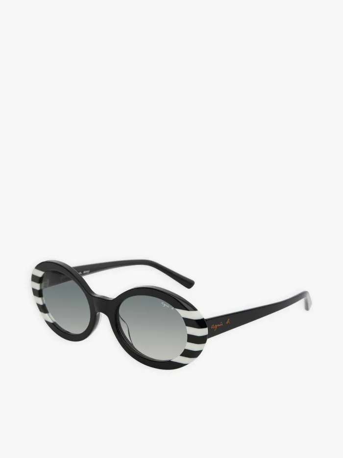 Agns B Sunglasses Women Black And White Romy Striped Sunglasses