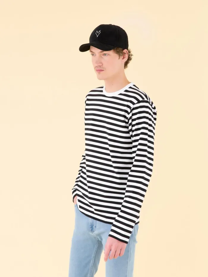 Agns B Tshirts and Polo Shirts Men Black And White Long Sleeves Striped Coulos Tshirt