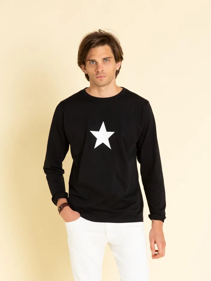 Agns B Tshirts and Polo Shirts Men Black Long Sleeves Coulos Star Tshirt