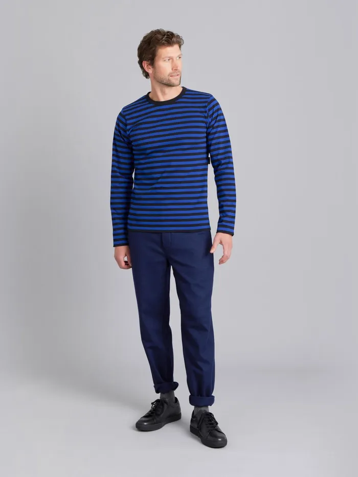 Agns B Tshirts and Polo Shirts Men Blue and Black Long Sleeves Striped Coulos Tshirt