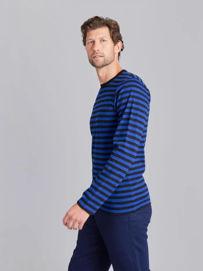 Agns B Tshirts and Polo Shirts Men Blue and Black Long Sleeves Striped Coulos Tshirt