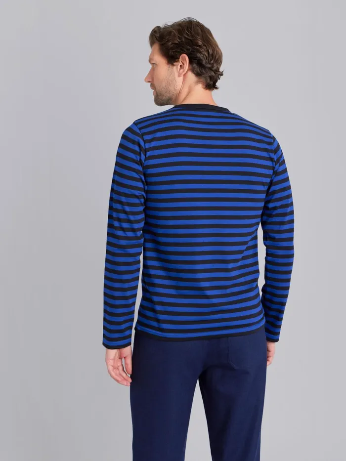 Agns B Tshirts and Polo Shirts Men Blue and Black Long Sleeves Striped Coulos Tshirt