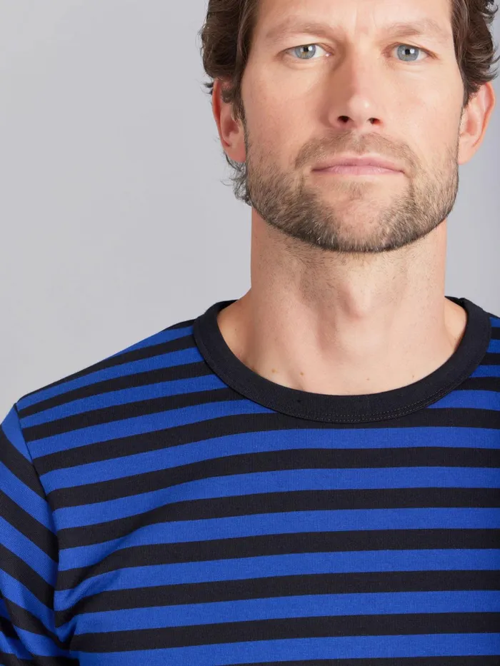 Agns B Tshirts and Polo Shirts Men Blue and Black Long Sleeves Striped Coulos Tshirt