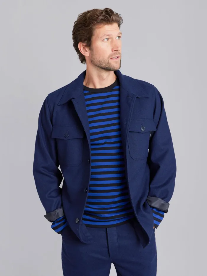 Agns B Tshirts and Polo Shirts Men Blue and Black Long Sleeves Striped Coulos Tshirt