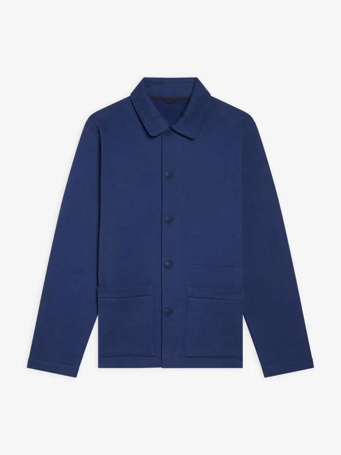 Agns B Tshirts and Polo Shirts Men Blue Cotton Fleece Mandarin Jacket