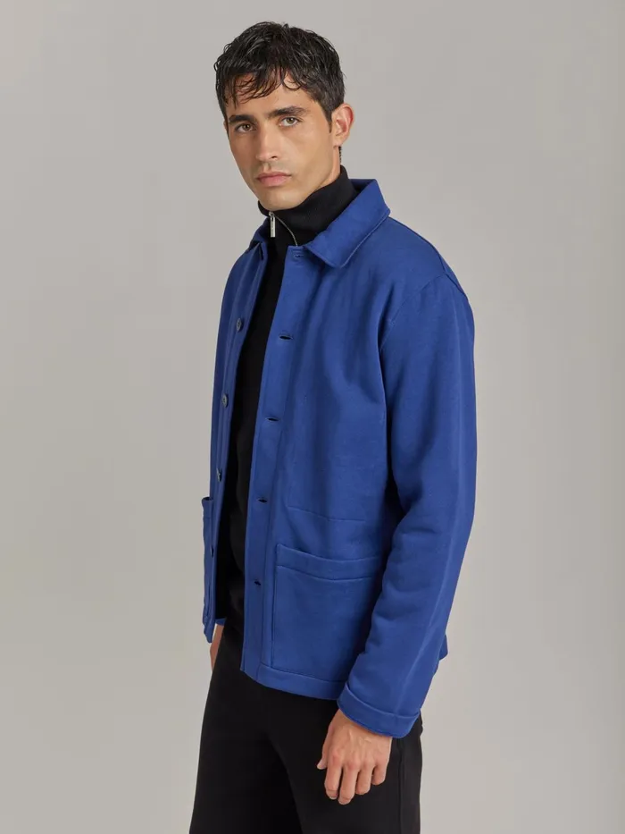 Agns B Tshirts and Polo Shirts Men Blue Cotton Fleece Mandarin Jacket
