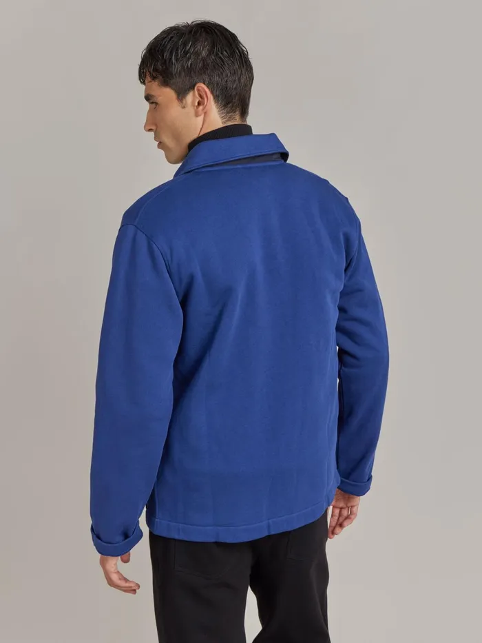 Agns B Tshirts and Polo Shirts Men Blue Cotton Fleece Mandarin Jacket