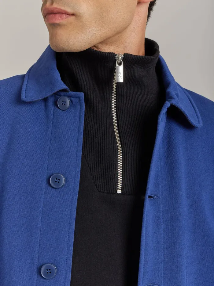 Agns B Tshirts and Polo Shirts Men Blue Cotton Fleece Mandarin Jacket
