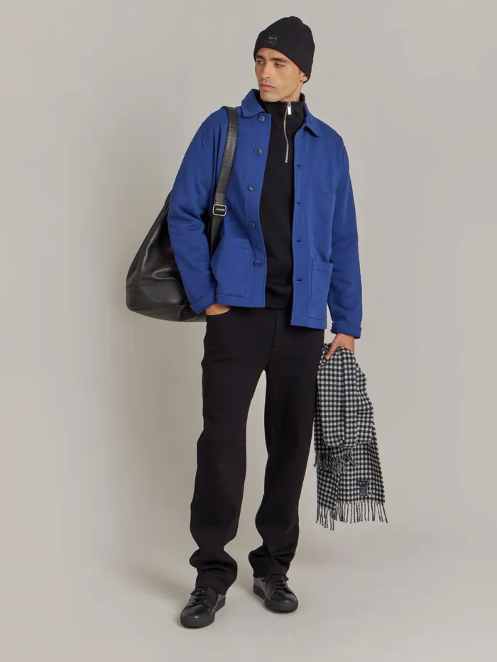 Agns B Tshirts and Polo Shirts Men Blue Cotton Fleece Mandarin Jacket