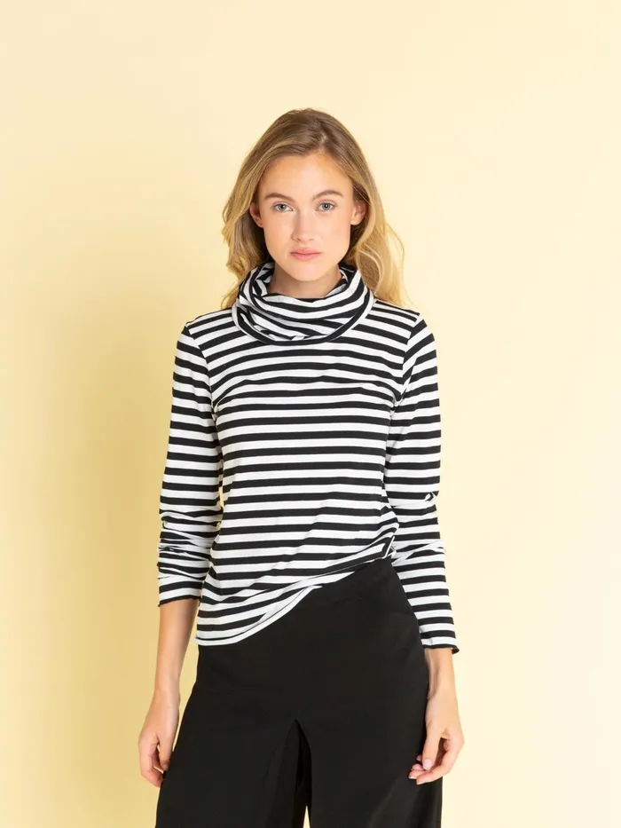 Agns B Tshirts and Tank Tops Women Black and White Striped Transformable Tshirt