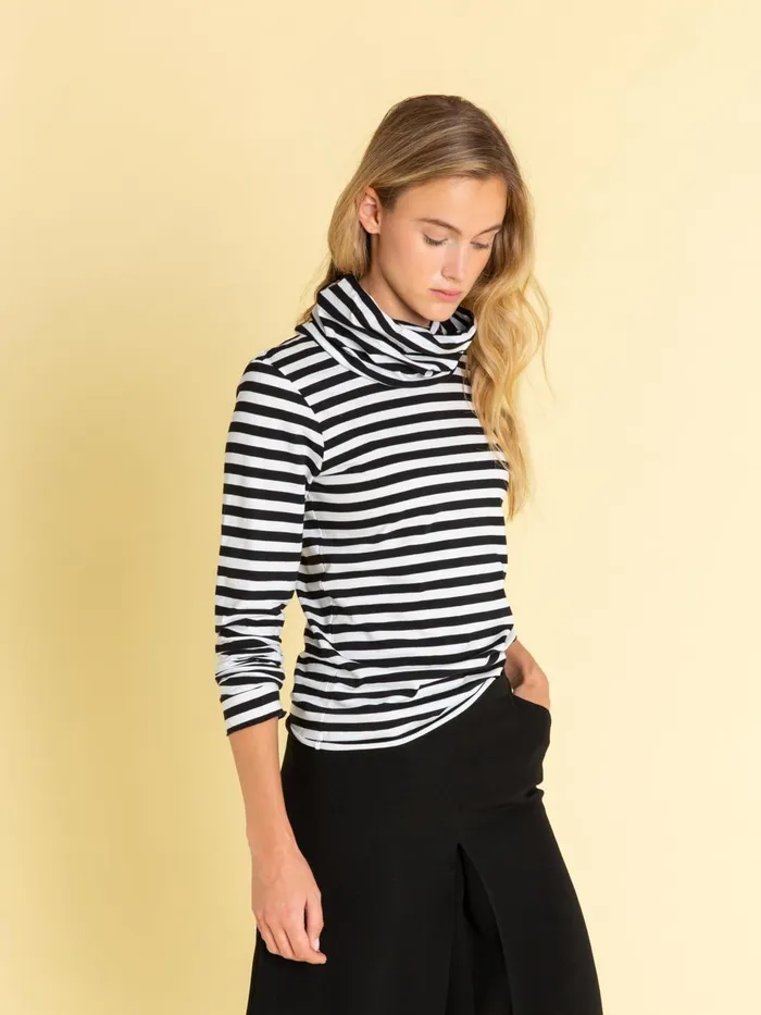 Agns B Tshirts and Tank Tops Women Black and White Striped Transformable Tshirt