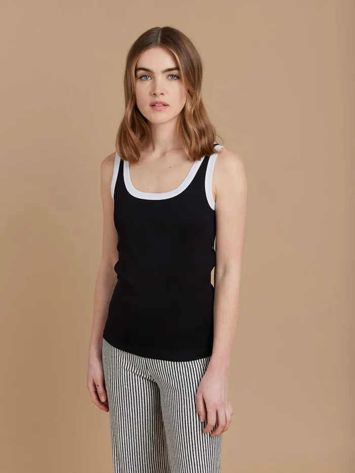 Agns B Tshirts and Tank Tops Women Black Cotton 12151 Ribbed Gaston Tank Top