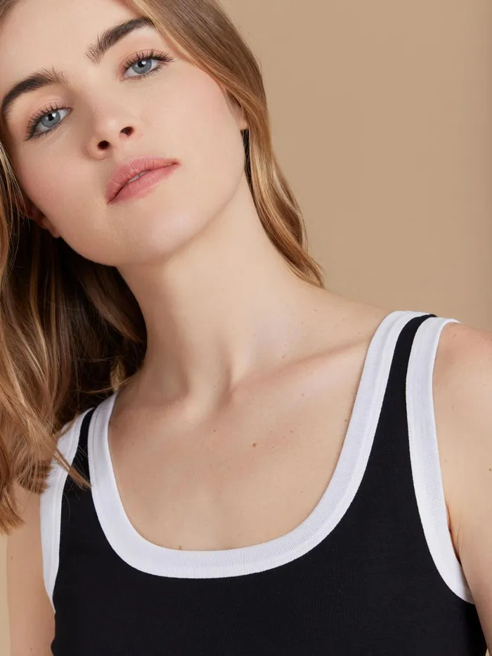 Agns B Tshirts and Tank Tops Women Black Cotton 12151 Ribbed Gaston Tank Top