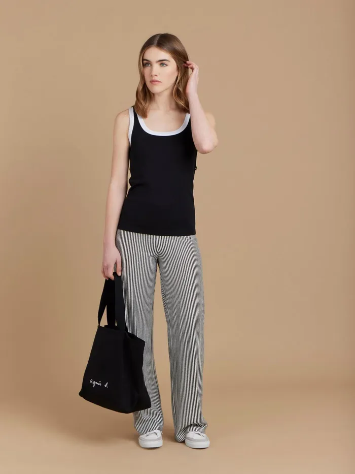 Agns B Tshirts and Tank Tops Women Black Cotton 12151 Ribbed Gaston Tank Top