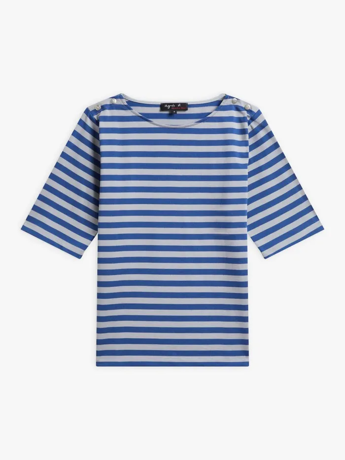 Agns B Tshirts and Tank Tops Women Grey And Blue Cotton Striped Cancale Tshirt Agns B Tshirts and Tank Tops Women Grey And Blue Cotton Striped Cancale Tshirt