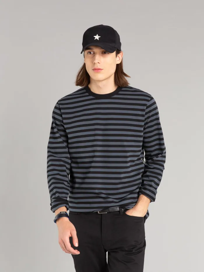Agns B Tshirts and Tank Tops WomenMen Black And Grey Long Sleeves Striped Coulos Tshirt