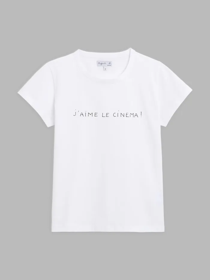 Agns B Tshirts and Tank Tops Women White Cotton Brando Tshirt With 034J039aime Le Cinema034 I Love Cinema Print Agns B Tshirts and Tank Tops Women White Cotton Brando Tshirt With 034J039aime Le Cinema034 I Love Cinema Print
