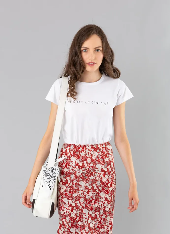 Agns B Tshirts and Tank Tops Women White Cotton Brando Tshirt With 034J039aime Le Cinema034 I Love Cinema Print
