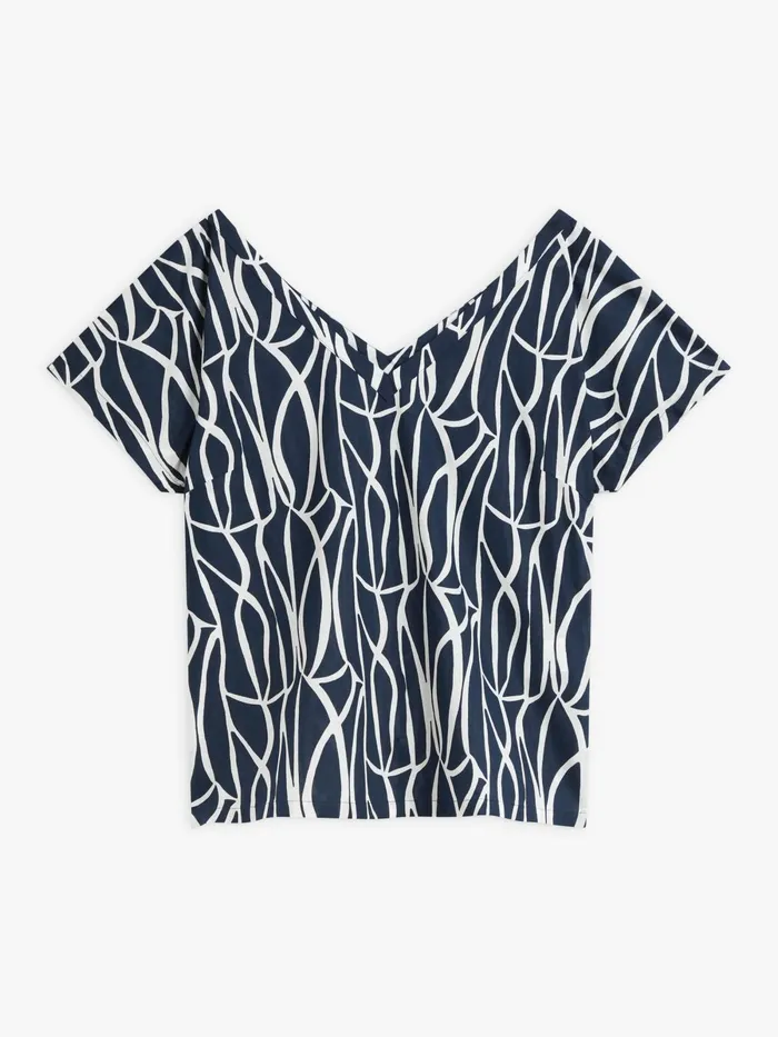 Agns B Tops and Shirts Women Blue Cotton Geometric Print Nami Top