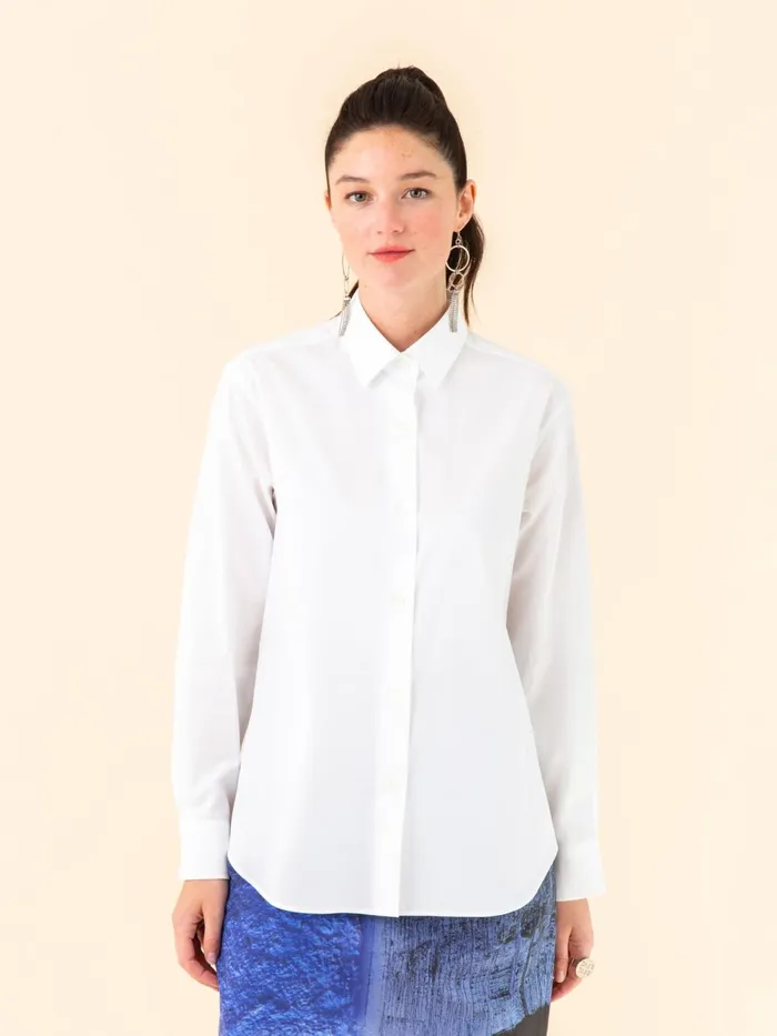 Agns B Tops and Shirts Women White Cotton Longsleeved Twill Shirt