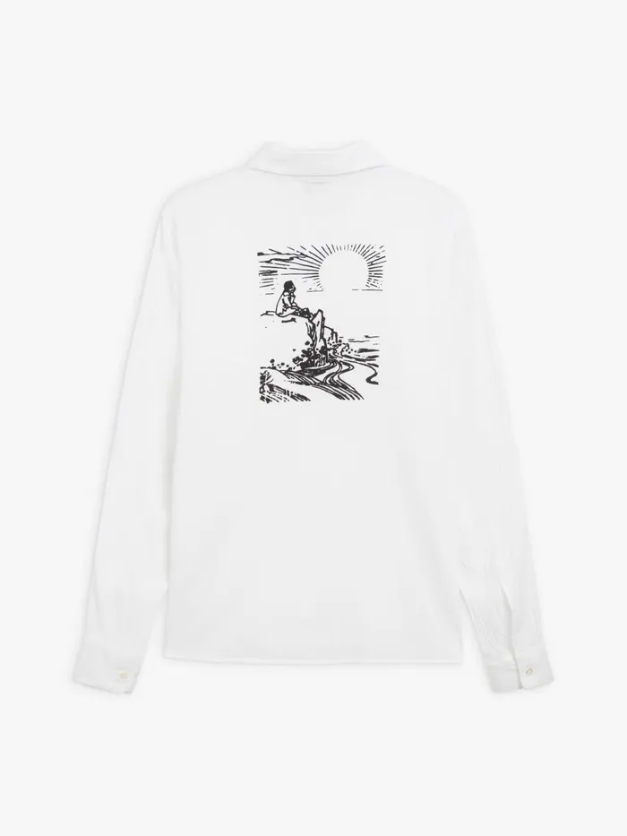 Agns B Tops and Shirts Women White Vincent Screenprinted Cotton Seersucker Shirt