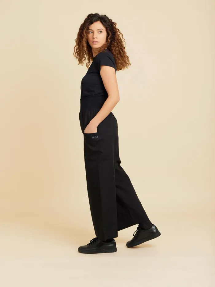 Agns B Trousers and Jeans Women Black Cotton Wide Matis Trouser