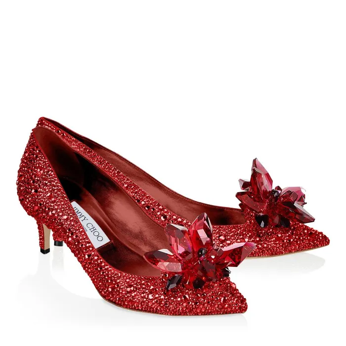 Allure Red Crystal Covered Pointy Toe Pumps Red Mix Women JIMMY CHOO Pumps