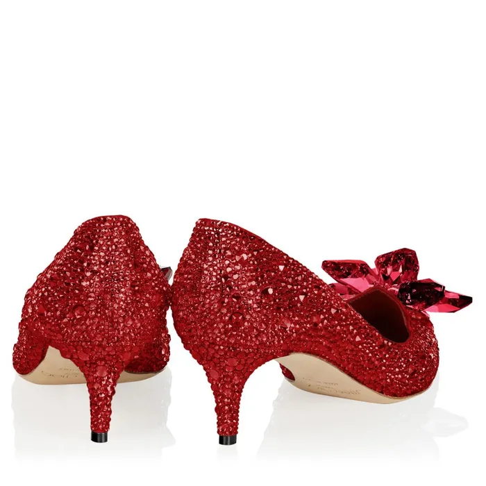 Allure Red Crystal Covered Pointy Toe Pumps Red Mix Women JIMMY CHOO Pumps