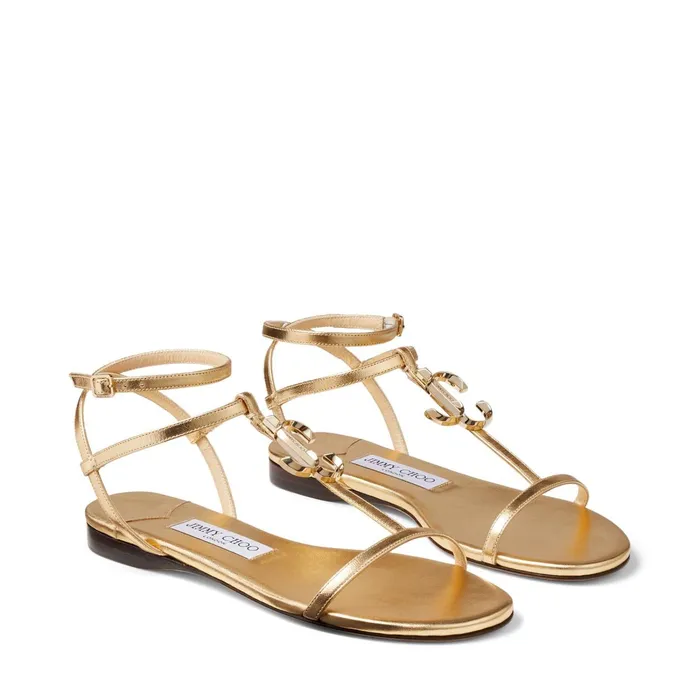 Alodie Flat Metallic Gold Nappa Leather Flat Sandals Gold Women JIMMY CHOO Flats