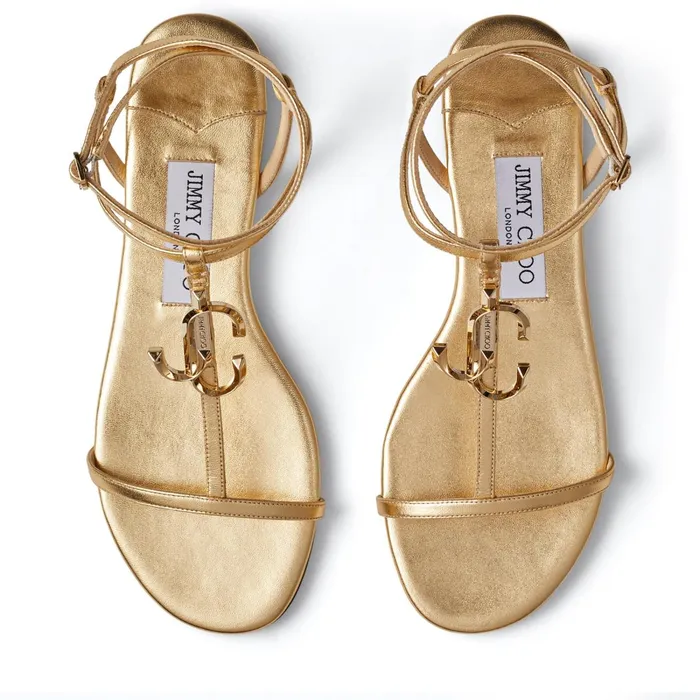 Alodie Flat Metallic Gold Nappa Leather Flat Sandals Gold Women JIMMY CHOO Flats