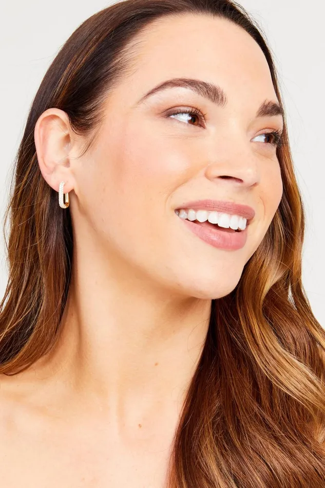 Altar039d State 14k Gold Dipped Rectangle Huggie Earrings Women Jewelry