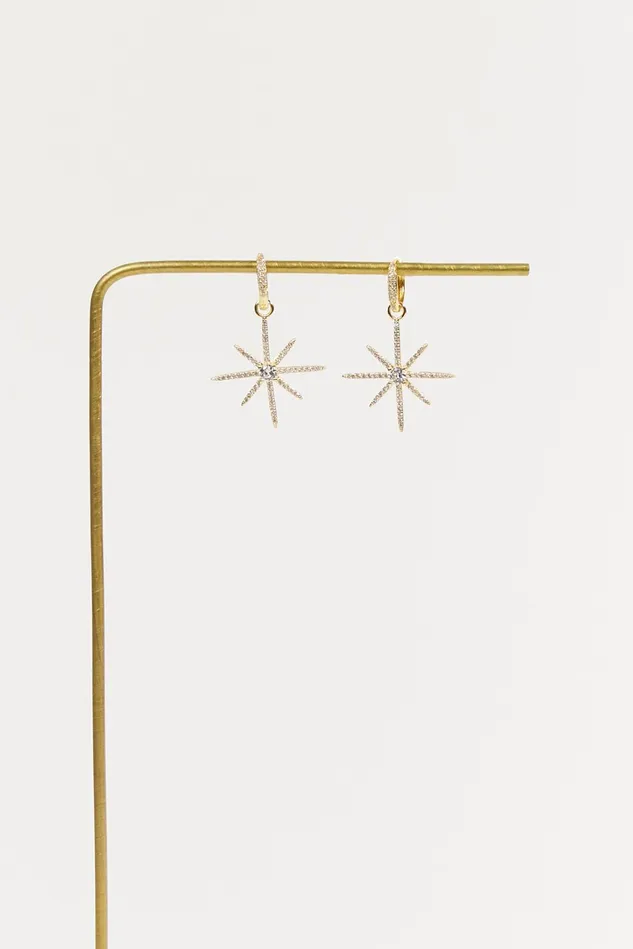Altar039d State 18K Gold Celestial Starburst Mini Hoop Earrings Women Jewelry