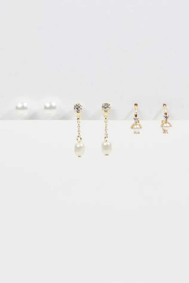 Altar039d State 18K Gold Dipped 3 Pack Pearl Dangle Earrings Women Jewelry