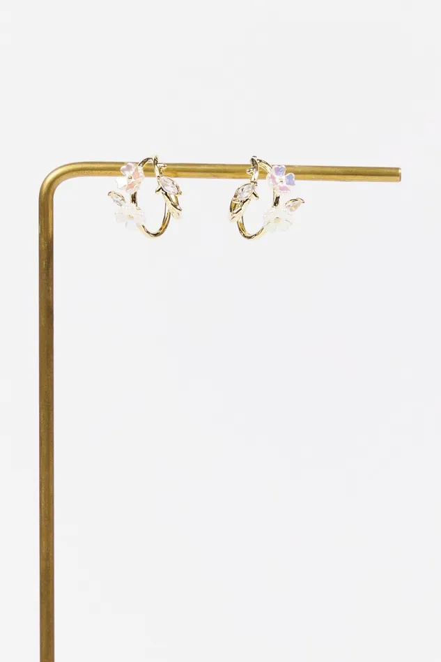 Altar039d State 18K Gold Flower Vine Mini Hoop Earrings Women Jewelry
