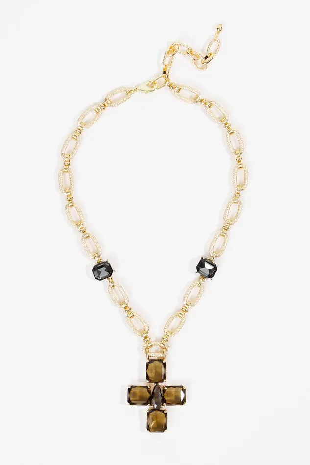 Altar039d State 18K Gold Gemstone Cross Necklace Women Jewelry