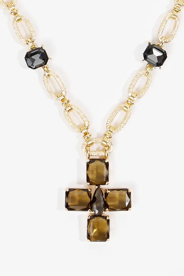 Altar039d State 18K Gold Gemstone Cross Necklace Women Jewelry